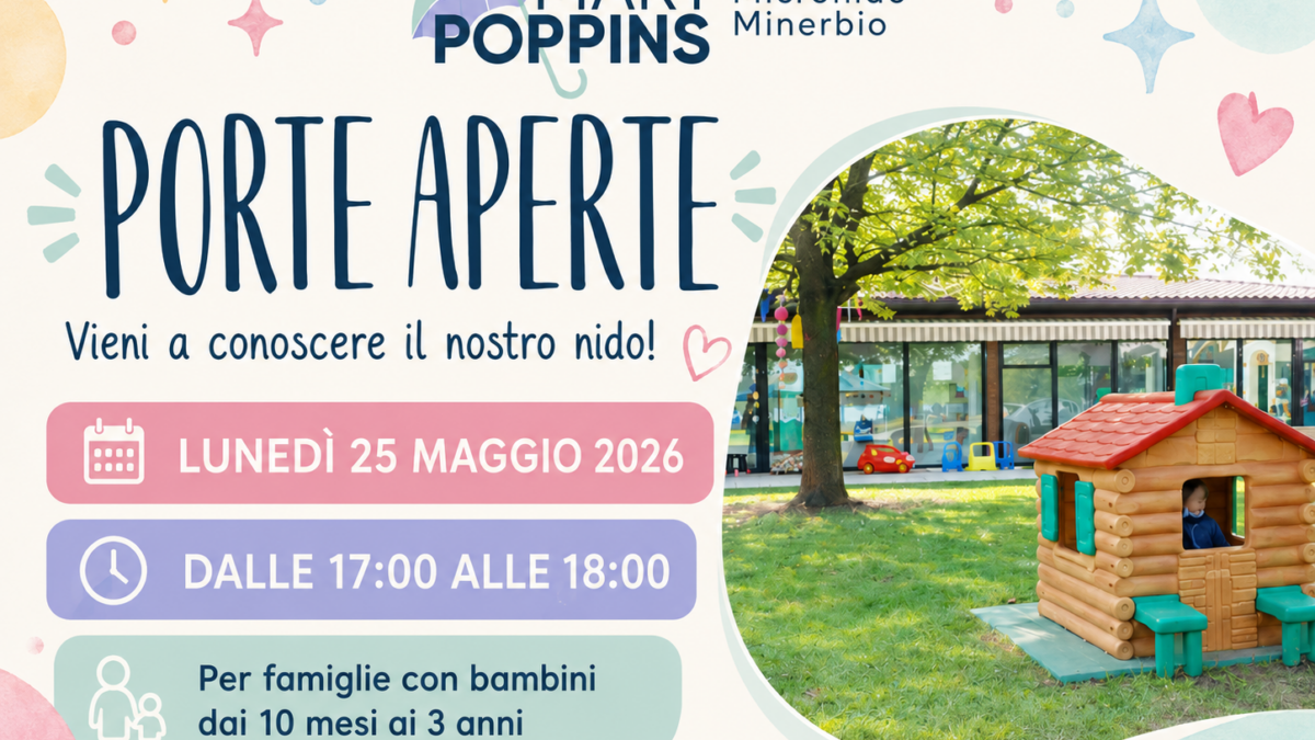 Immagine in evidenza dell’open day Porte Aperte del Micronido Mary Poppins di Minerbio, lunedì 25 maggio 2026 dalle 17:00 alle 18:00.