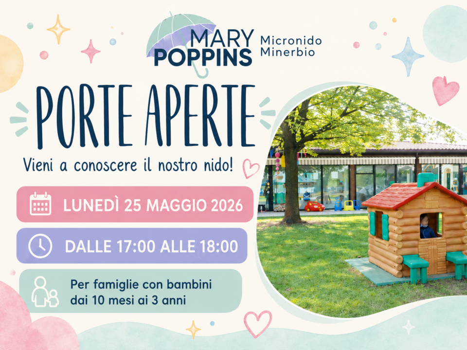 Immagine in evidenza dell’open day Porte Aperte del Micronido Mary Poppins di Minerbio, lunedì 25 maggio 2026 dalle 17:00 alle 18:00.